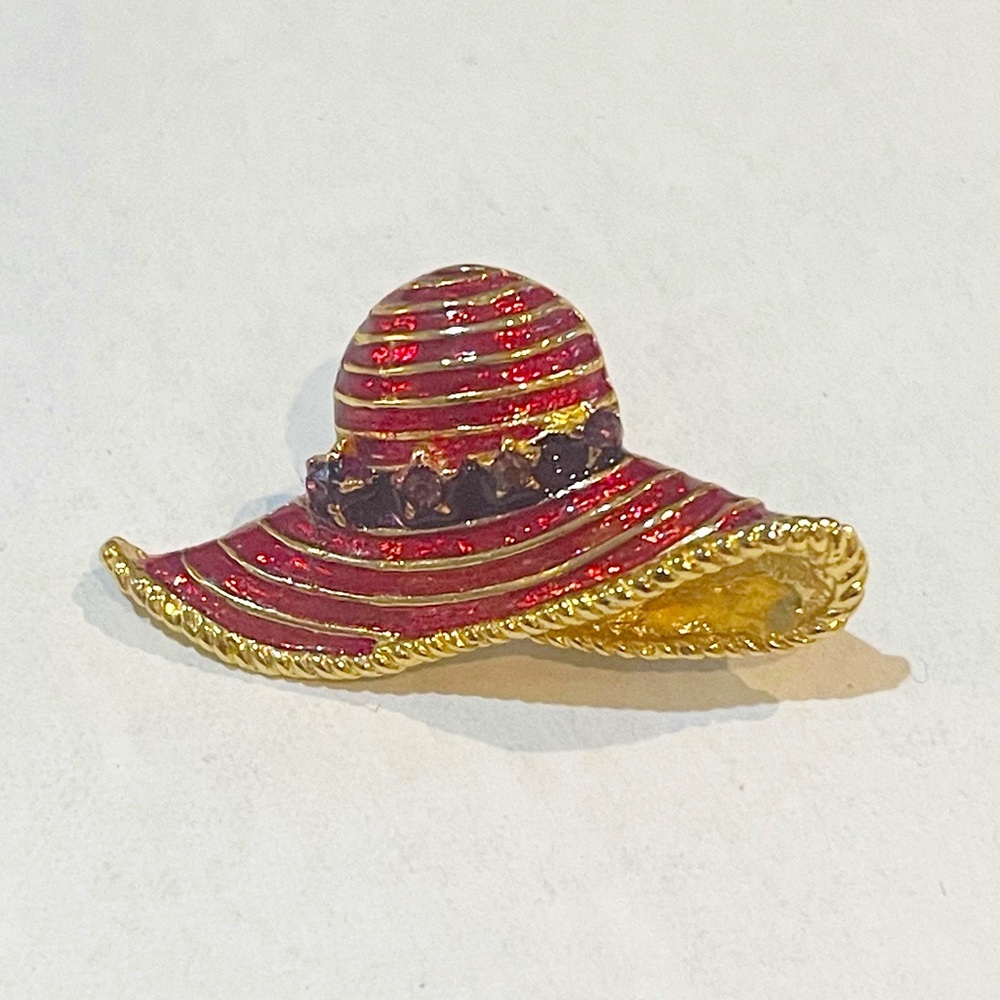 Vintage Red Hat Society Rhinestone Enamel Brooch - Picture 1 of 6